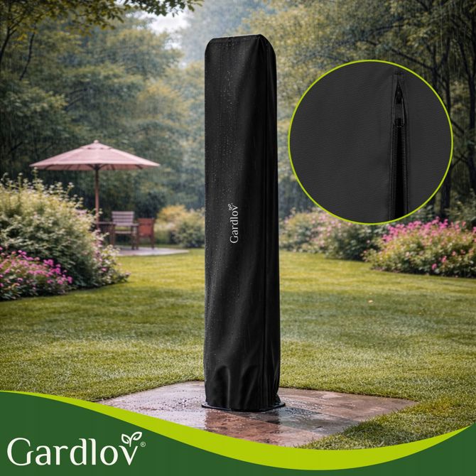 Zunanji pokončni solarni tuš 40L in pipo 216cm črn 360° 5
