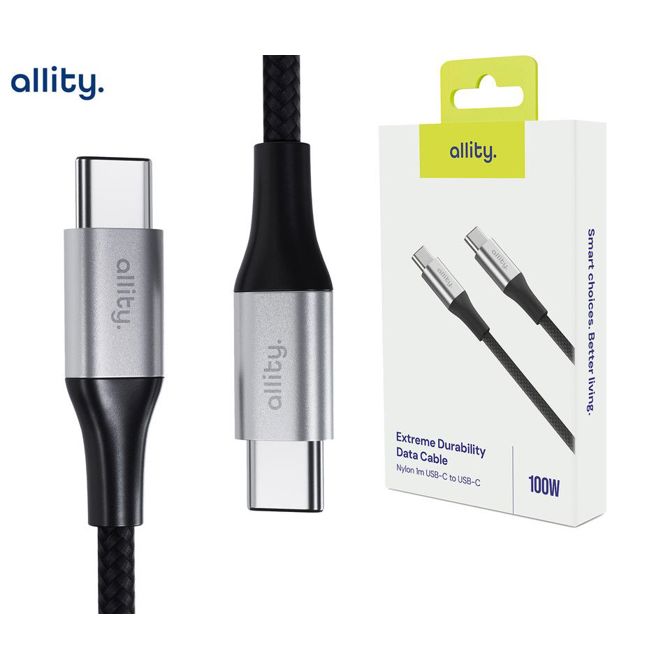 Podatkovni kabel Allity AUC-01 USB-C na USB-C, 100W, 1m, najlonski, hitro polnjenje