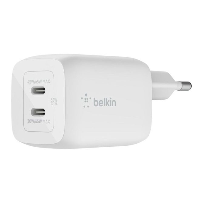 Polnilnik Belkin 65 W z dvojnim USB-C GaN z napajanjem in PPS
