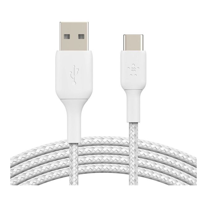 Belkin USB-C/USB-A kabel prevlečen, 2 m, bel
