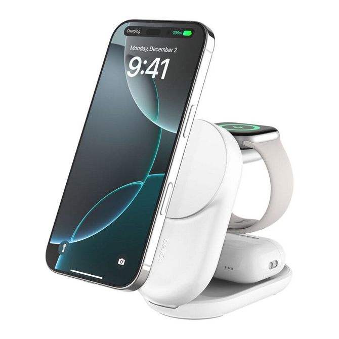 Brezžični polnilnik Belkin s QI2 (3-v-1), bel, 25 W