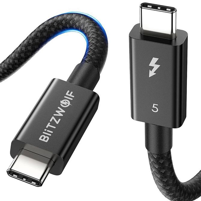 Podatkovni kabel BlitzWolf BW-HDC8 USB-C na USB-C, Thunderbolt 5, 240W hitro polnjenje, 80 Gbps prenos, 8K video, 1,5 m, črn
