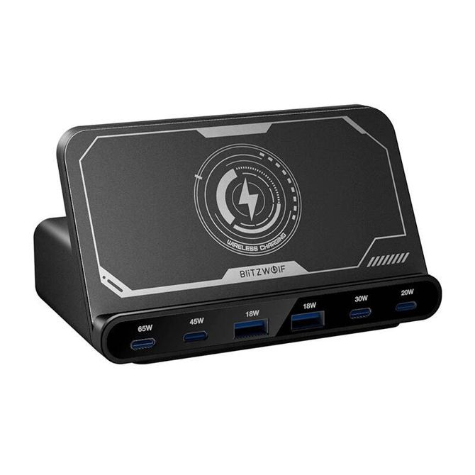 Blitzwolf BW-S27 160W, 2xUSB-A, 4xUSB-C, 15W brezžični polnilec (črn)