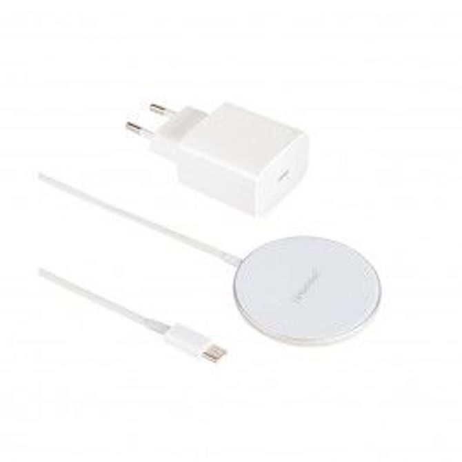 Brezžični polnilec za pametne telefone in pametne ure Intenso Magnetic Wireless Charger MW1 bela, za iPhone z MagSafe, 15W, USB-C, zaščita pred pregrevanjem, kaljeno steklo