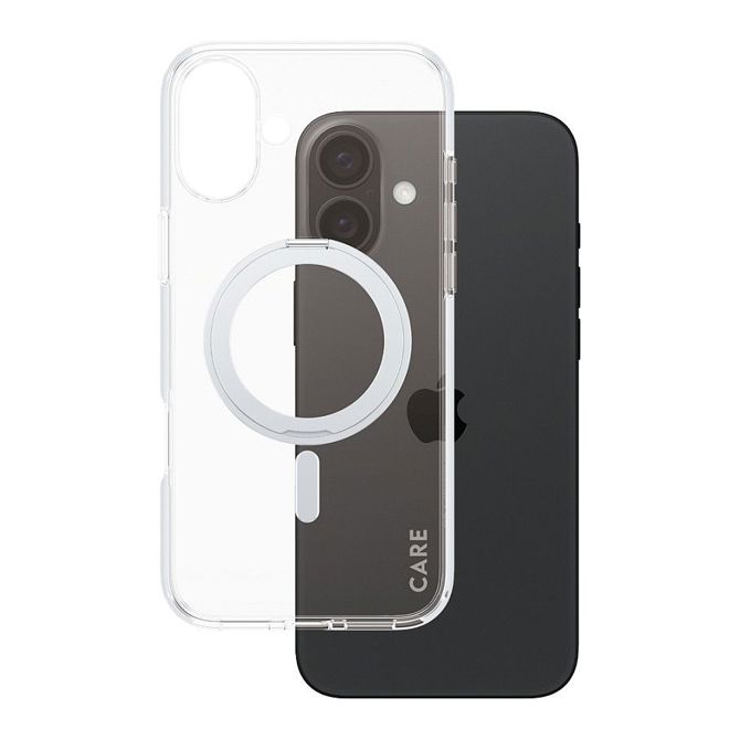 Ovitek CARE by PanzerGlass s stojalom MagSafe za iPhone 16 Plus, prozoren