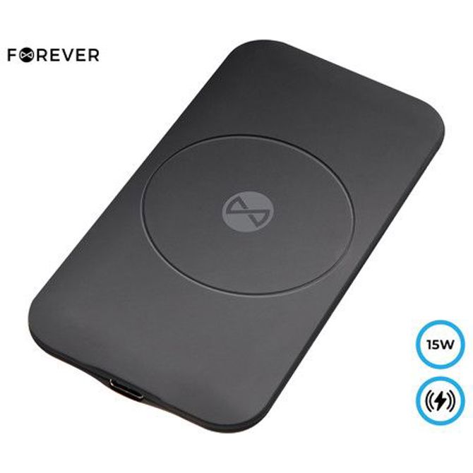 EOL - FOREVER WDC-115 brezžični polnilec, za pametne naprave / telefone, moč 15W, QI standard polnjenja, ultra tanek, črn
