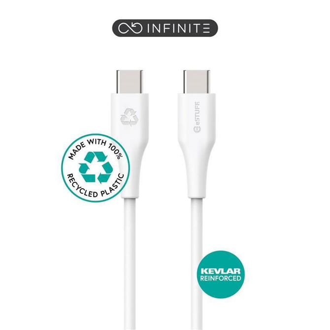 eSTUFF INFINITE kabel USB C-C 3m, bel blister, 60W, 480Mbps, recikl. plastika