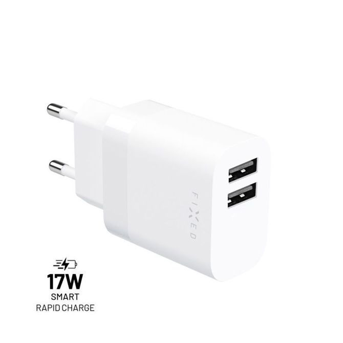 FIXED dvojni potovalni polnilnik USB 17 W, bel FIXC17N-2U-WH