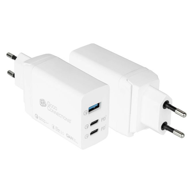 GoodConnections Charger 65W 3-Port 2xUSB-C/USB-A QC3.0 Weiß