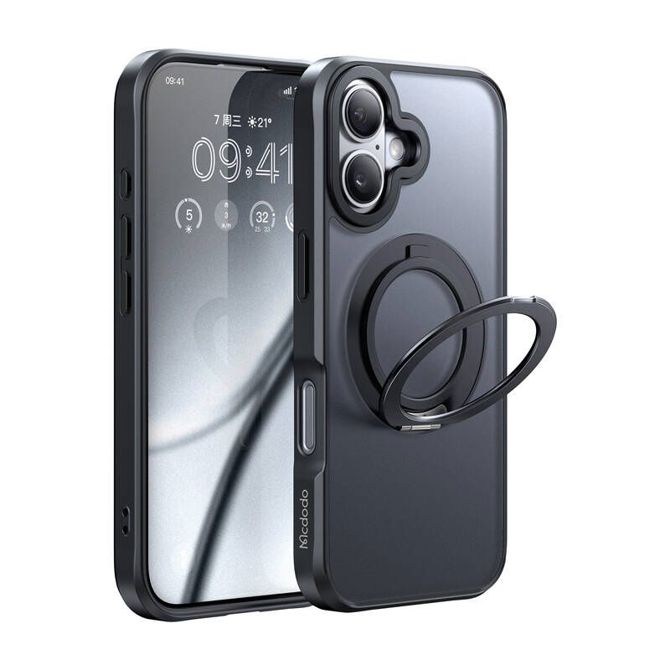 McDodo PC-4930 MagSafe ovitek za iPhone 16 s stojalom (črn)