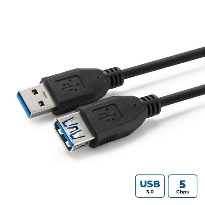 Kabel MicroConnect USB 3.2 Gen 1 A–A M–F, 5 m, 5 Gbps, črne barve