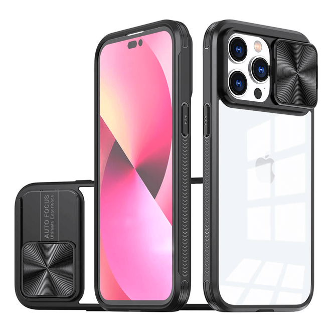 Onasi Lens Cover silikonski ovitek zaščita za iPhone 15 Pro - prozorno črn