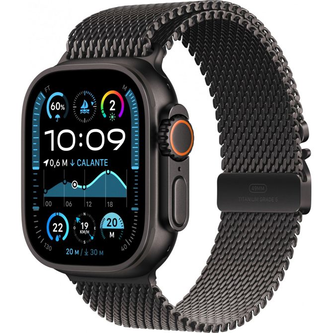 Pametna ura Apple Watch Ultra 2 49mm Milanaise črna/titana, OLED zaslon, GPS, vodoodporna 100 m, 64 GB, merilnik srčnega utripa