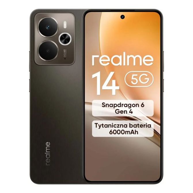 Pametni telefon Realme 14 5G 256GB Storm Titanium, AMOLED 120Hz, Snapdragon 6 Gen 4, 50MP kamera, 6000mAh, IP68