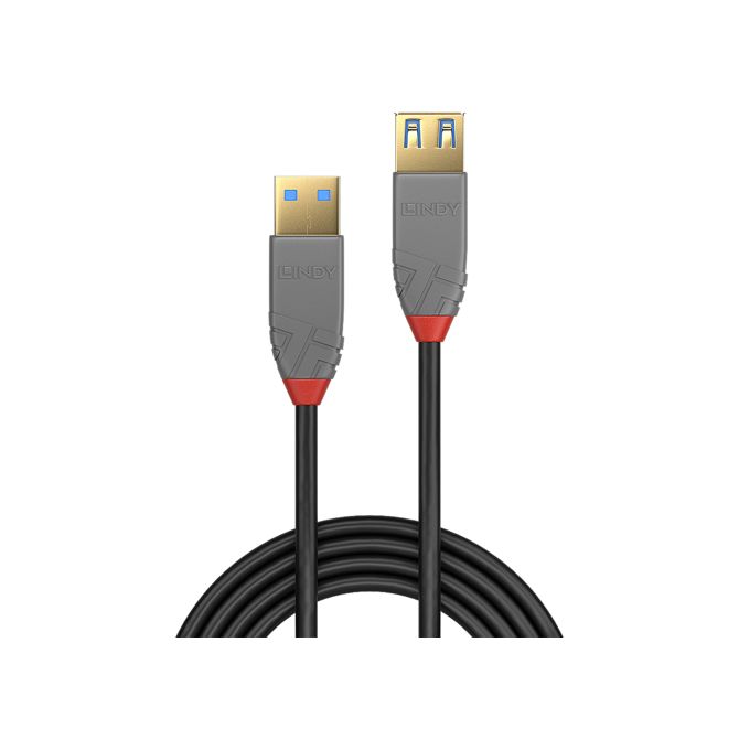 Podatkovni kabel Lindy Anthra Line USB 3.2 Gen 1, USB-A moški na USB-A ženski, 2 m, trojno zaščita, pozlačeni konektorji