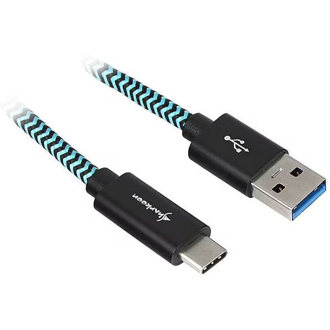 Podatkovni kabel Sharkoon USB 3.2 Gen 2, USB-A na USB-C, 0,5 m, črn/svetlo moder, za polnjenje in sinhronizacijo