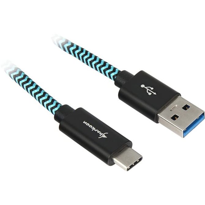 Podatkovni kabel Sharkoon USB 3.2 Gen 2 USB-A na USB-C, 1 m, zaščitni ovoj, črn/svetlo moder