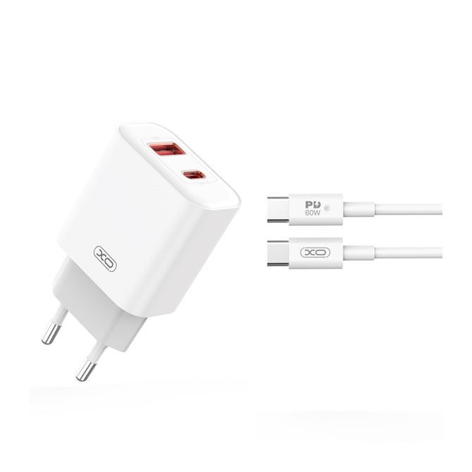 Polnilec za telefon XO CE12 1xUSB, 1xUSB-C 20W + USB-C kabel