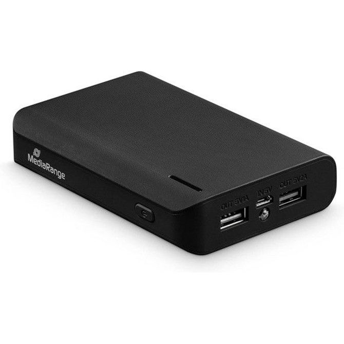 Prenosna baterija MediaRange MR752, 8.800 mAh, LED svetilka, 2× USB-A, 3,7 V, črna