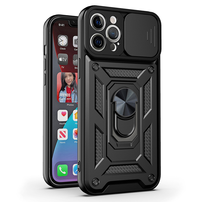 Silikonski ovitek Armor Ring z zaščito kamere za Samsung Galaxy S25 - črn