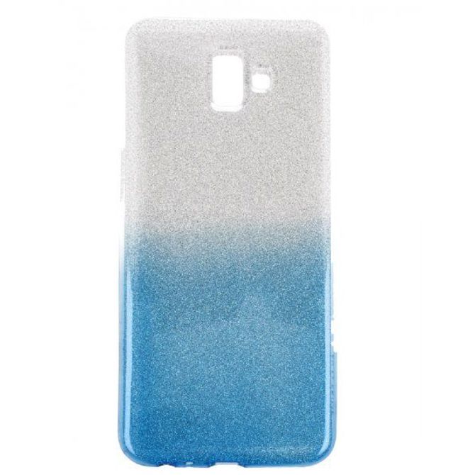 Silikonski ovitek z bleščicami Bling za Samsung Galaxy J6 Plus 2018 J610 srebrn z modrimi bleščicami
