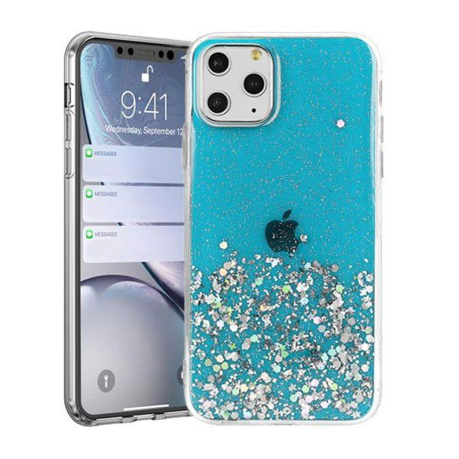 Silikonski ovitek z bleščicami SPARKLE za iPhone 13 Pro - moder