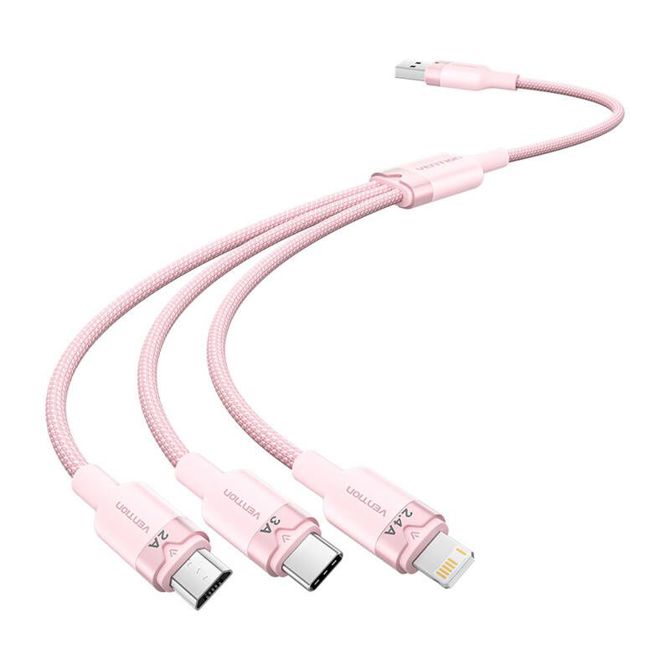 USB 2.0 A na 3v1 3A kabel Vention CTPPG 1.5M (roza)
