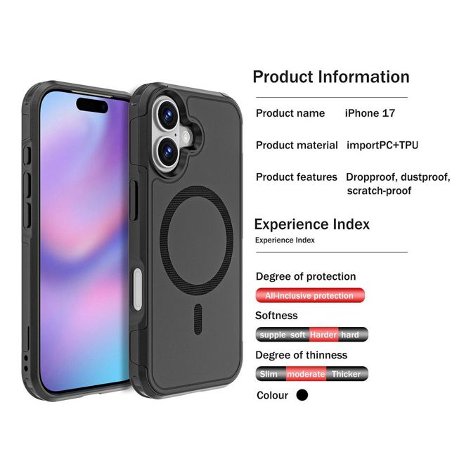 Ovitki za telefon 4Smarts Defend za Apple iPhone 17, MagSafe podpora, odpornost na udarce, ojačani robovi, črn polikarbonat TPU 6