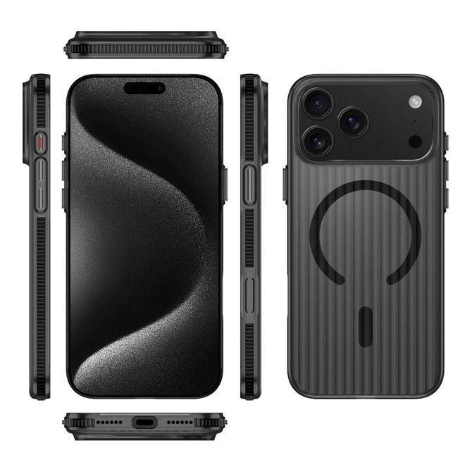 Ovitek za telefon 4Smarts Design Aero za iPhone 17 Pro Max, črn, MagSafe, ultra tanek, rebrasta tekstura, proti udarcem 2
