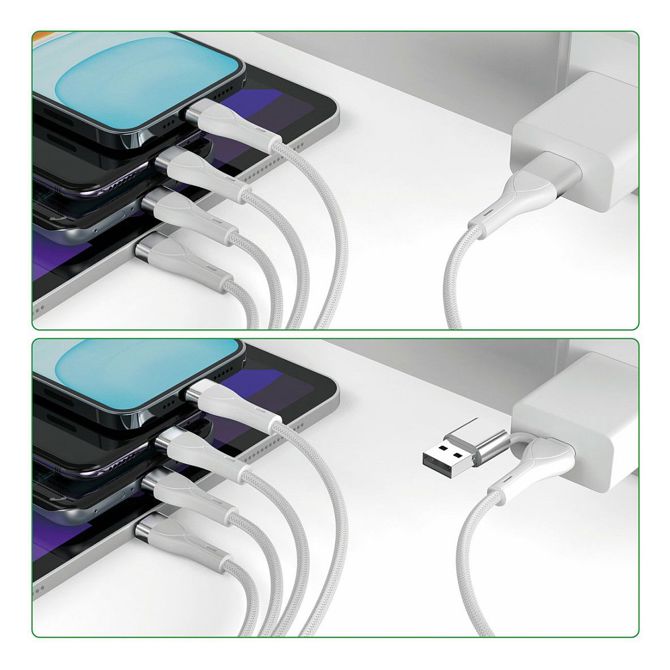 Podatkovni kabel 4Smarts 4v2, USB-A/USB-C/Micro USB/Lightning, 1,2 m, pleten najlon, bel 5