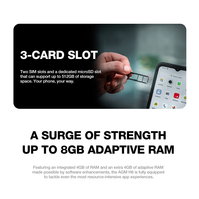 Pametni telefon AGM H6 4G 4+4GB/128GB DS Android 13, Kamera 50MP dual AI - črn 4