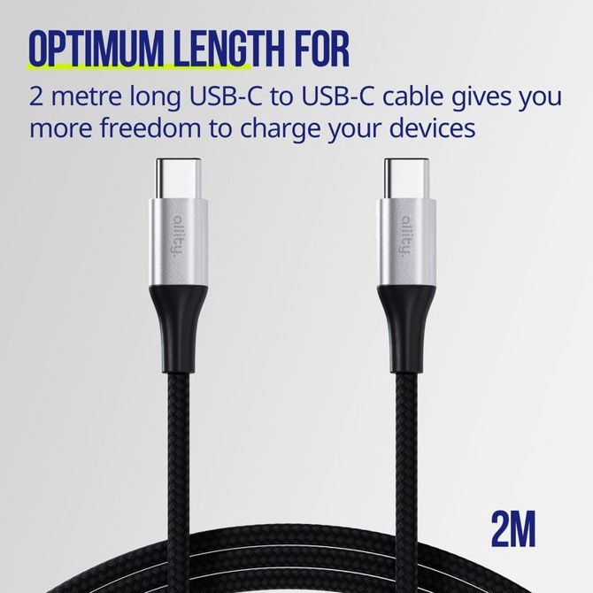 Podatkovni kabel Allity AUC-01 USB-C na USB-C, 100W, 2m, najlon, hitro polnjenje 4