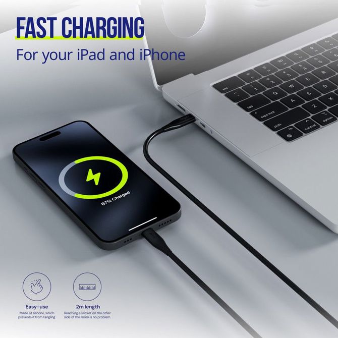 Podatkovni kabel Allity AUC-02 USB-C na USB-C, 100W, 2m, silikon, hitro polnjenje 2