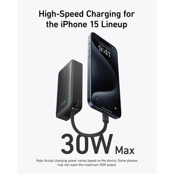 Anker 545 Nano powerbank 10K z vgrajenim kablom USB-C, črn 2kqovv30v27 2