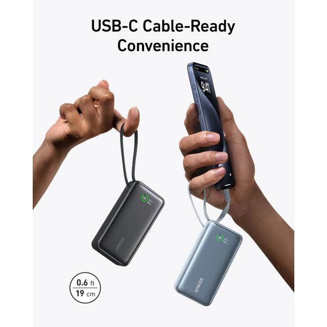 Anker 545 Nano powerbank 10K z vgrajenim kablom USB-C, črn 2kqovv30v27 3