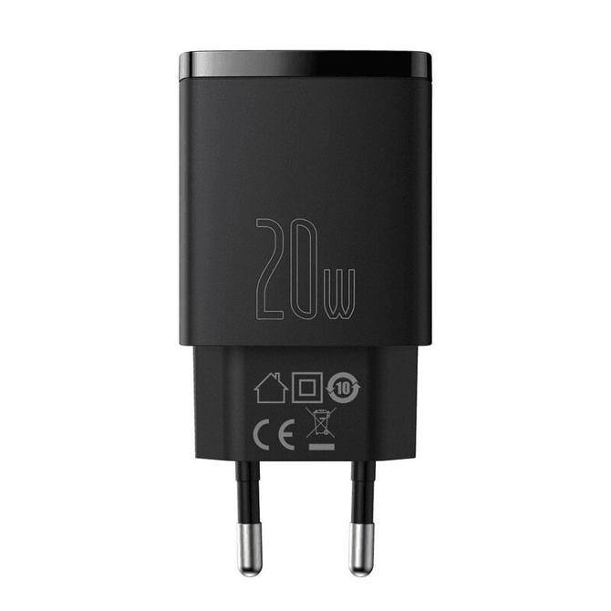 Baseus adapter CCXJ-B01 hišni polnilec 220V Super-SI Quick Charge 20W vhod USB A in Type C - Original (EU Blister) črn 3