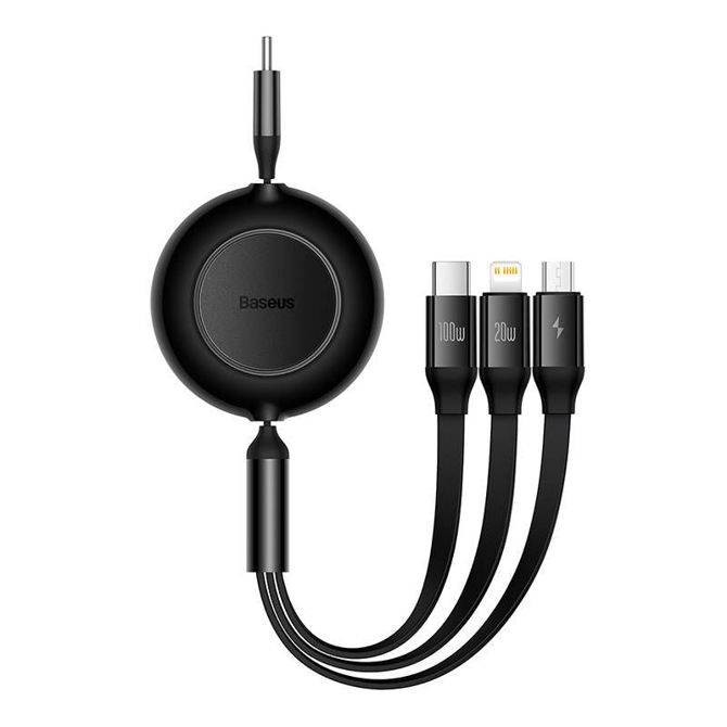 Baseus Bright Mirror 4, USB-C 3-v-1 kabel za mikro USB / USB-C / Lightning 100W / 3.5A 1.1m (črn) 2