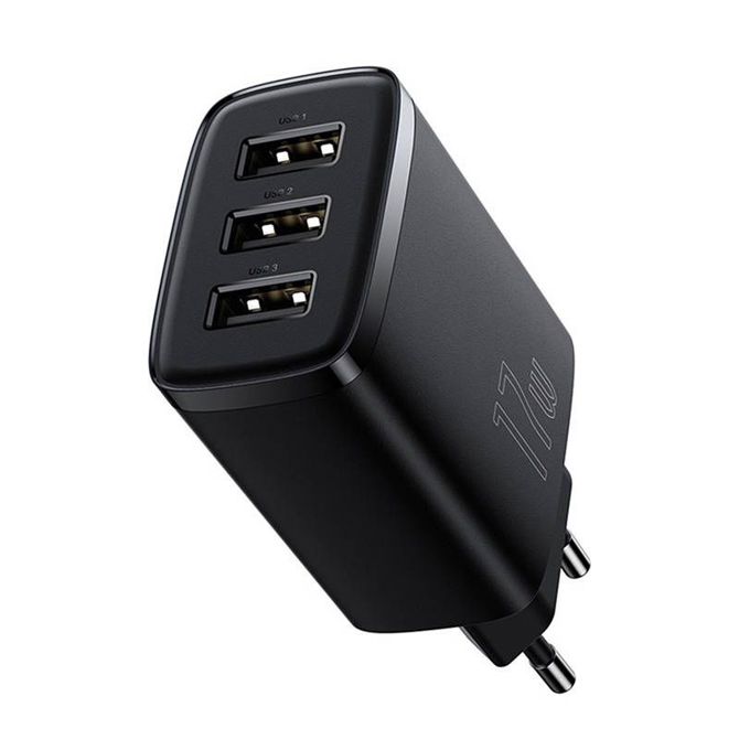 Kompaktni hitri polnilec Baseus, 3x USB, 17 W (črn) 5
