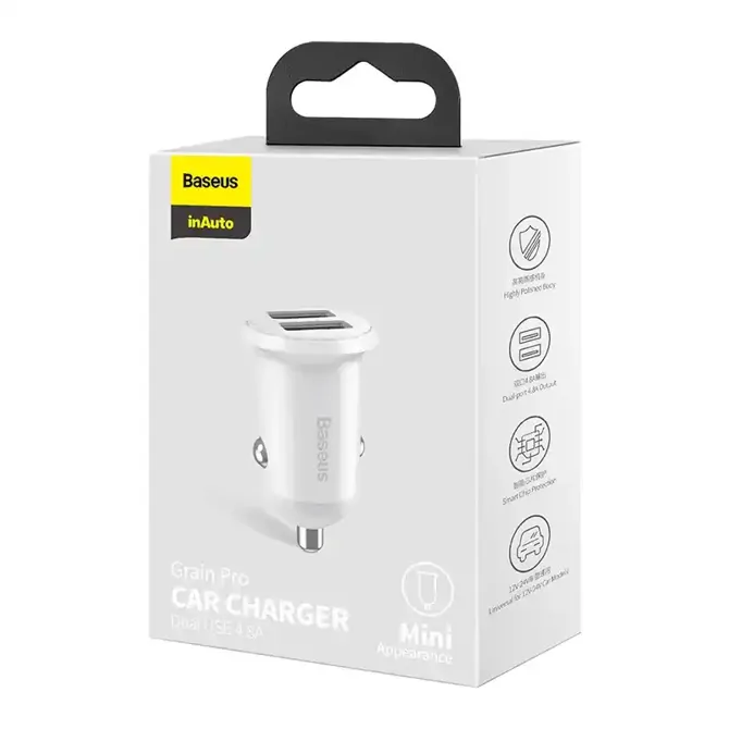 Baseus Grain Pro Car Charger 2x USB 4.8A (bel) 5
