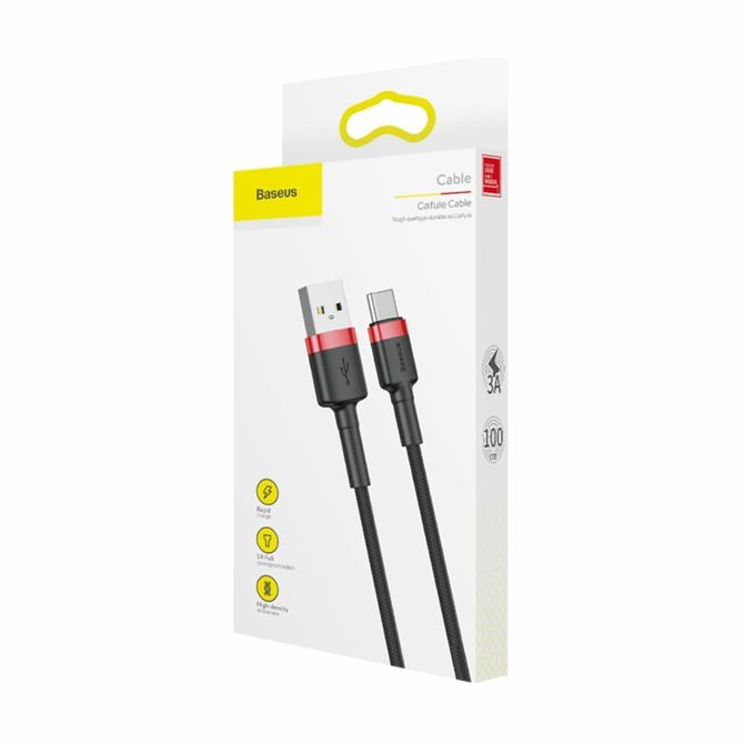 Baseus kabel USB A-C 1m 3A Cafule rdeč+črn CATKLF-B91 3