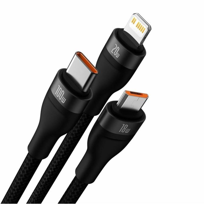 Baseus kabel USB TipC/TipA 2v3 Lightning /TipC/Mikro 100W 1.2m črn CASS030101 2