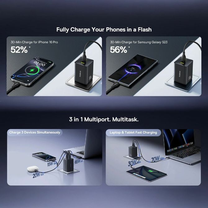 Baseus polnilec 100W USB 2xTipC TipA EnerFill bel FE11 4