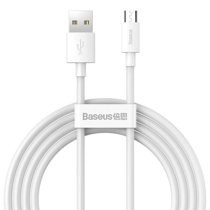 Baseus Simple Wisdom Data Cable Kit USB to Micro 2.1A (2PCS/Set) 1.5m White 2