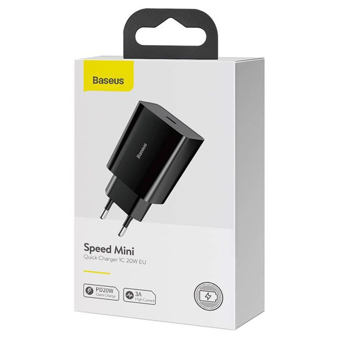 Baseus Speed Mini Quick Charger, USB-C, PD, 3A, 20W (črn) 6
