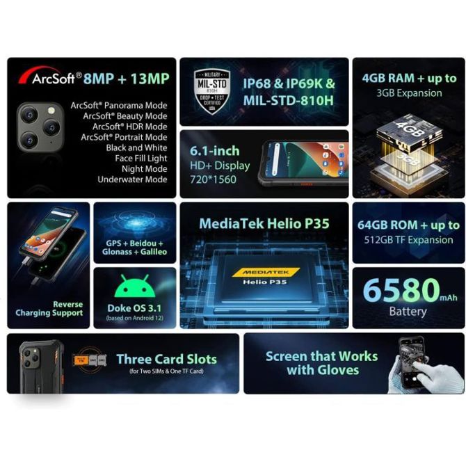 Pametni robustni telefon Blackview  BV5300 PRO 4/64GB, oranžen 3