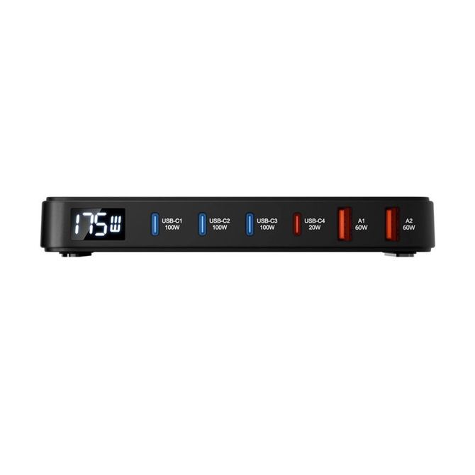 Polnilna postaja BlitzWolf BW-S30 6-v-1, 4× USB-C + 2× USB-A, 175 W hitro polnjenje, večprotokolna podpora, črna 5