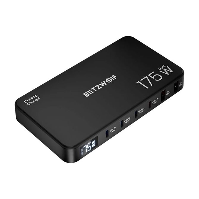 Polnilna postaja BlitzWolf BW-S30 6-v-1, 4× USB-C + 2× USB-A, 175 W hitro polnjenje, večprotokolna podpora, črna 6