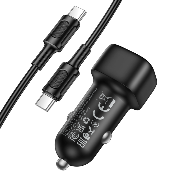 Borofone BZ34A avtopolnilec PD 20W QC 3.0 s kablom Type C - Type C 1m - črn 3