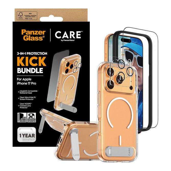 Zaščitno steklo PanzerGlass 3-v-1 za iPhone 17 Pro, kaljeno steklo, odporno na praske in udarce, premaz proti prstnim odtisom, enostavna namestitev 5