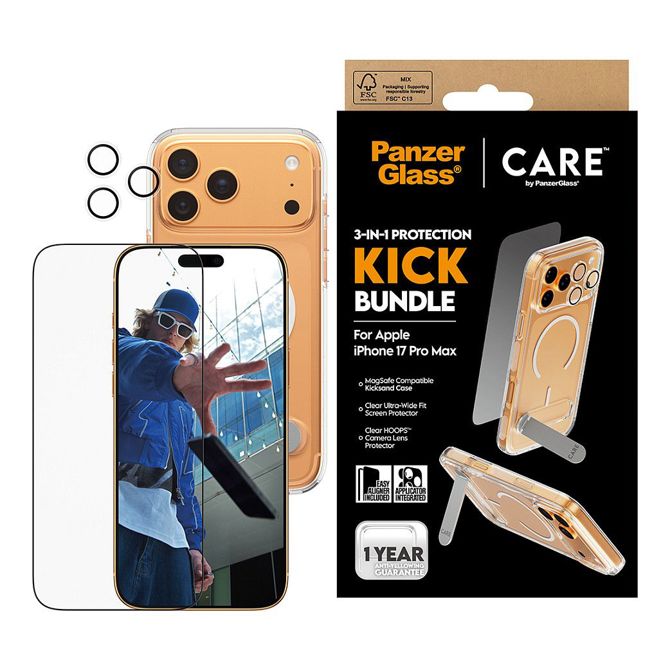 Zaščitno steklo PanzerGlass NEGA S 3-V-1 FUNKCIJAMI komplet za iPhone 17 Pro Max, prozorna, kaljeno steklo, odporno na praske in udarce, nanos brez mehurčkov 2